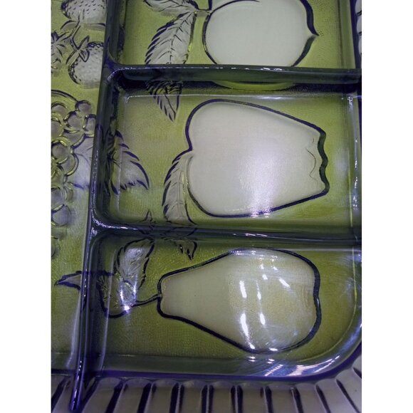 Vintage Indiana Glass Avocado Green Fruit Divided Relish Tray 70s Retro MCM 13" - Picture 5 of 15